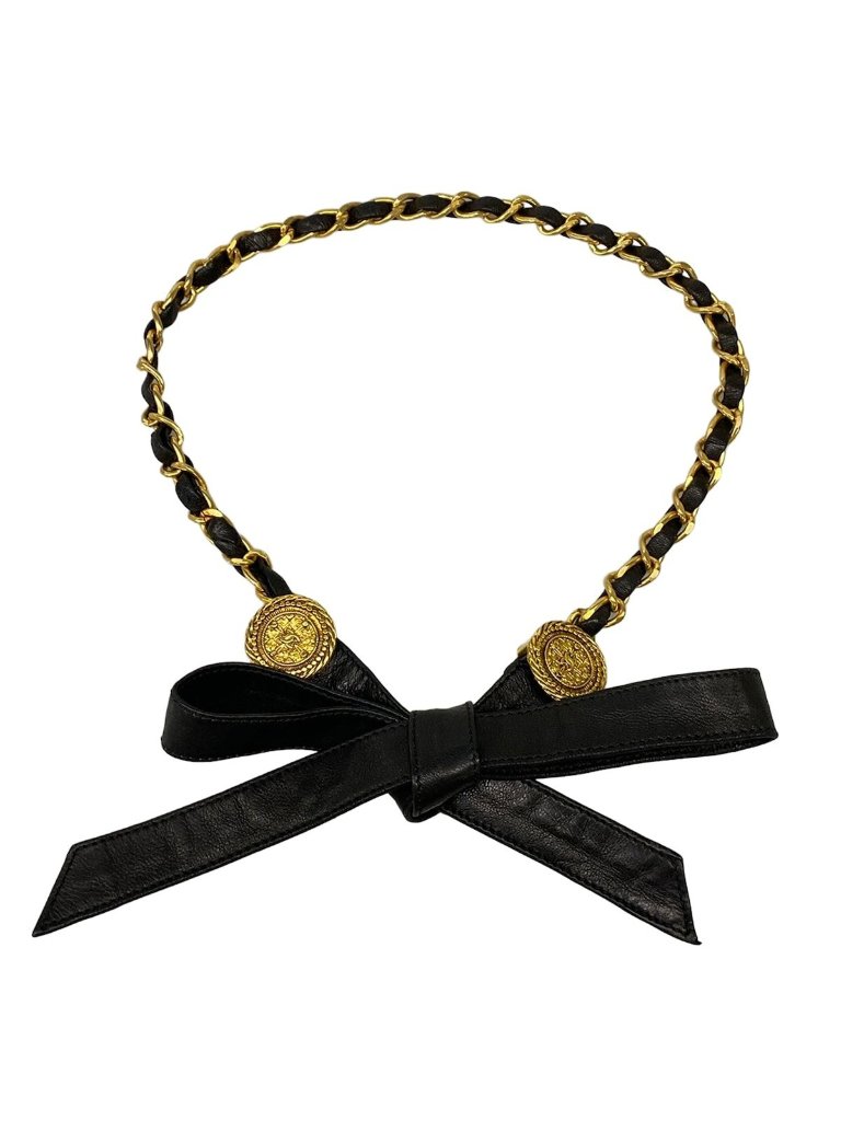 Chanel Belt Black Gold Chain Coin Leather